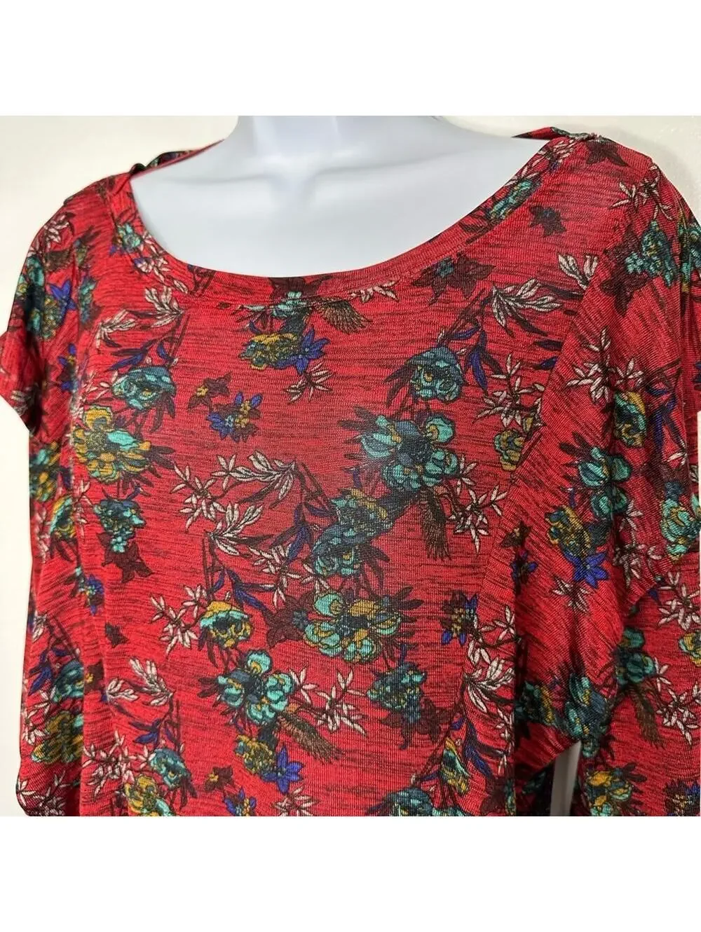 Free People Dock Street Floral Red Ruffle Top Size Small NWOT